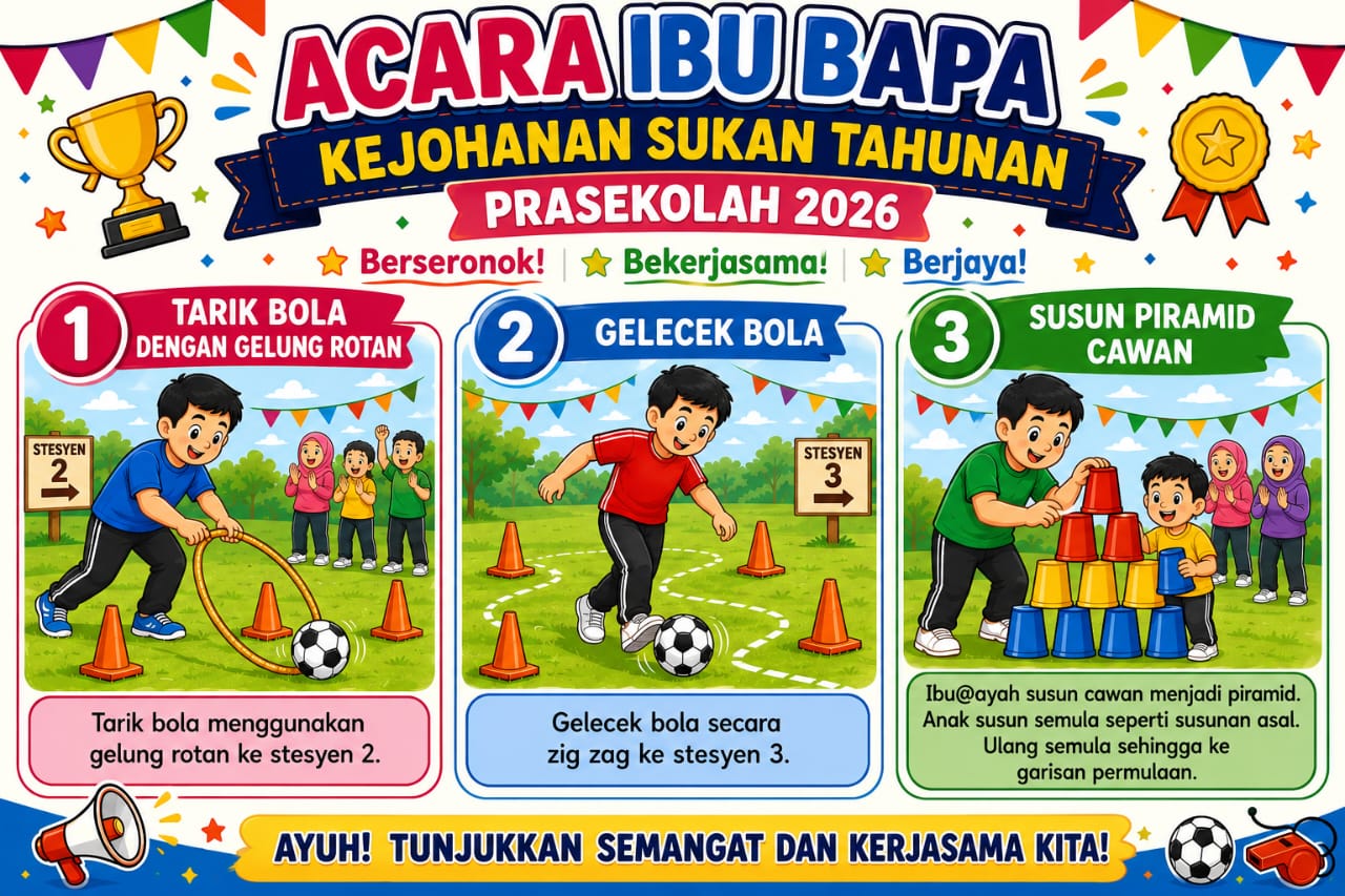 Poster Acara Ibu Bapa Kejohanan Sukan Tahunan Prasekolah 2026